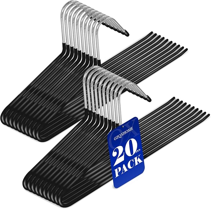 20 Pack Open Ended Pants Hangers with Non Slip Design,Suitable for Trousers,Jeans,Towels for Closet Space Saving,Durable Metal Material with Rubber Coating (Black) by GZQXHOME