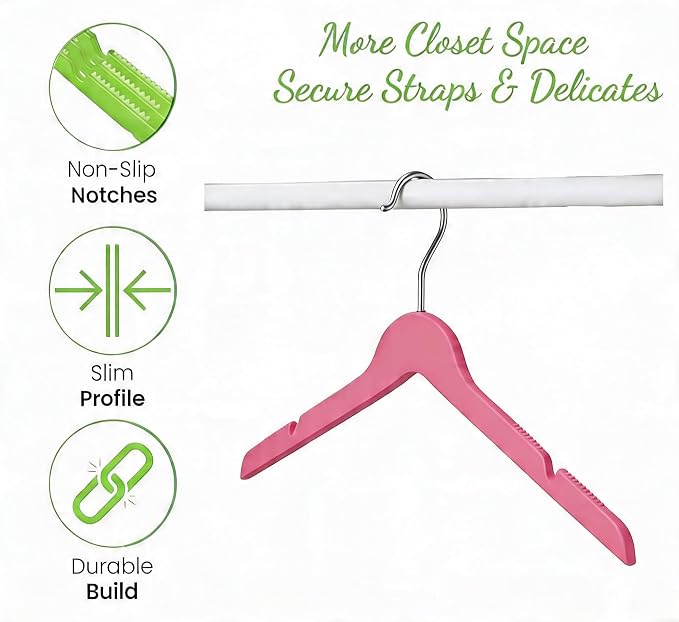 All Hung Up Hangers Slim Plastic Clothes Hangers, Space-Saving Design with Non-Slip Grip, Durable for Everyday Use, Pink, 18 pcs - Image 3