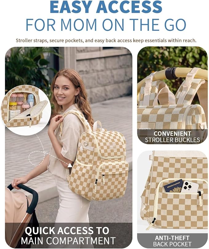 Large Corduroy Diaper Bag Backpack for Mom, 25L Baby Travel Bag with Insulated Bottle Pockets, 40oz Side Strap & Stroller-Ready Straps - Image 5