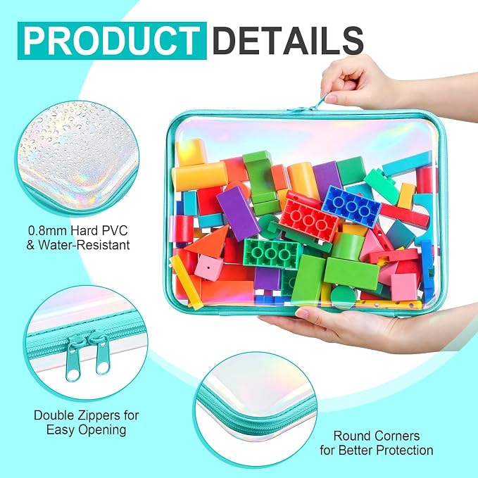 Sanwuta 6 Clear Hard Zipper Case,Holographic,12.6 X 9 X 2 Inch | Pencil Case Pouches ,Makeup Bag,Plastic Toiletry Diaper Bag ,Travel Toy Storage,Waterproof Organizer Bins - Image 3