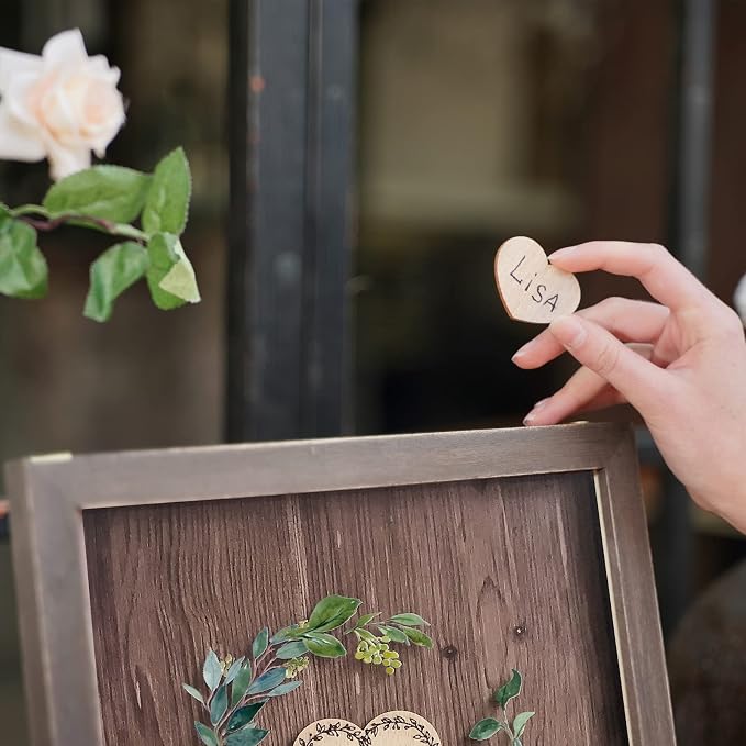 Y&K Homish Wedding Guest Book, Guest Book Alternative Favors with 80 Hearts & Green Wreath, Wedding Decorations for Reception(Rustic Brown) - Image 5