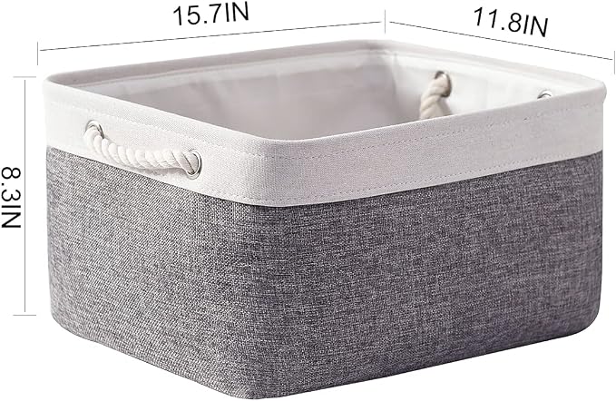 Storage Basket for Organizing - 15.7x11.8x8.2 inch Large 3 Pack Collapsible Storage Bins for Shelves, Fabric Storage Cubes for Gift Closet Linen Organization (White & Grey) - Image 6