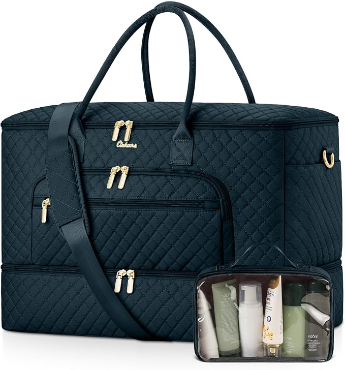 Travel Duffle Bag, Wide Open Large Weekender Bag for Women with Shoe Compartment, Carry on Overnight Bags with Toiletry Bag, Hospital Bag for Women Labor Delivery (Peacock Blue) by Unknown