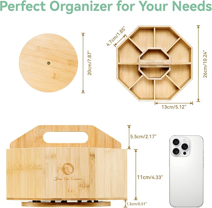Ohuhu 360° Rotating Marker Organizer Holds 162 Honolulu & B Oahu Markers | 360-Degree Rotating Bamboo Desktop Storage Markers Pens Pencil Holder with 10 Compartments for Home Classroom Office Decor - Image 6