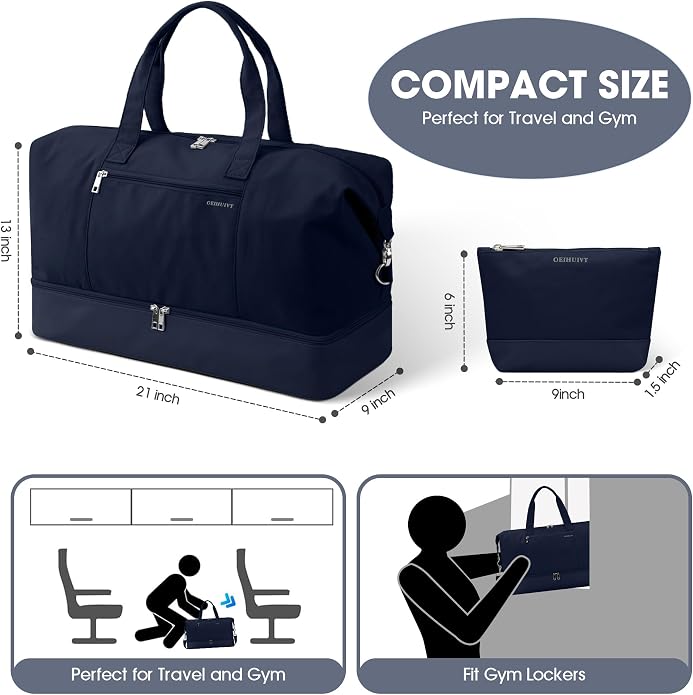 Women's Weekender bag Travel Duffel Bag with Shoe Compartment 21-inch Airline-Approved Carry-On, 2-Piece Overnight Bag Set Personal Item Luggage - Image 3