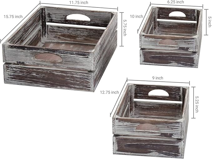 MyGift Country Rustic Torched Wood Storage Decorative Box, Nesting Wooden Crate Box Container, Set of 3 - Image 3