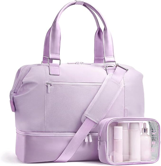 Travel Duffle Bag for Women, 40L Weekender Bags Airline Approved Carry On with Shoe Compartment & Waterproof Wet Pocket, Durable Nylon Weekender Overnight Bag for Travel, Gym, Business Trip, Purple by TOPEAST