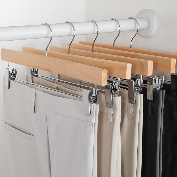 TOPIA HANGER Lotus Wood Pants Hangers, Unfinished Wooden Skirt Short Jeans Trouser Hanger with 360° Swivel Hook Anti Rust 2 Adjustable Clips, 20 Pack, CT10PN20 - Image 2