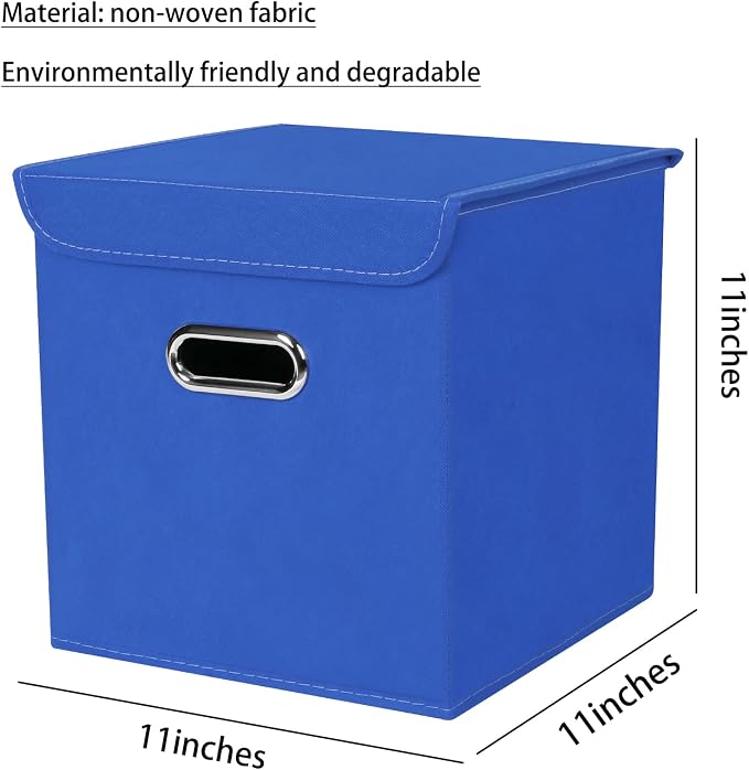 Closet Organizers Fabric Storage Bins With Lids Collapsible Cube Storage Organizer Basket With Handles,Storage Boxes for Clothes Storage,Office,Laundry,Shelves,6 Pack,（Dark Blue） - Image 2