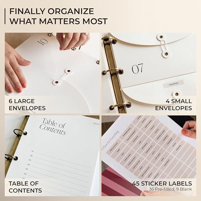 Document Organizer Binder for Important Papers & Passports, Sangria - Image 3