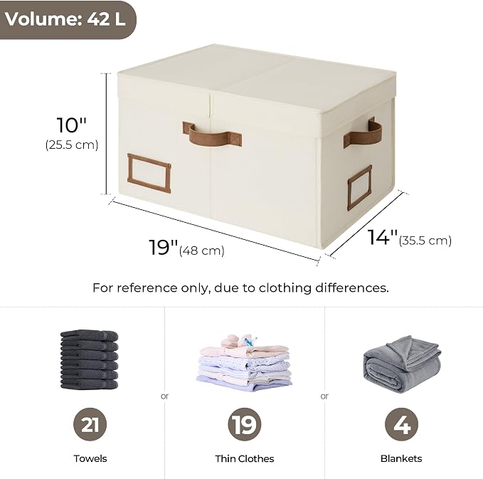 StorageWorks Large Clothes Storage Bins, Fabric Boxes with Divider Board, Baskets for Clothes, Linen Closet Organizers with Lid, Ivory White, 2-Pack - Image 2