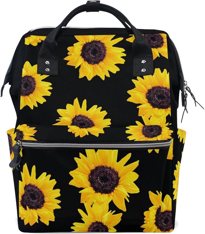 Large Capacity Baby Diaper Bag Sunflower Durable Multi Function Travel Backpack by DERLONKAJE