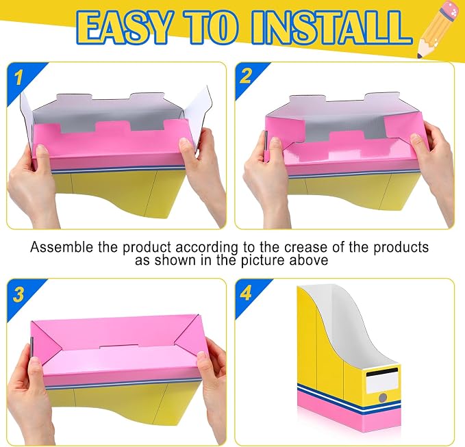 Resurhang 24 Pcs Pencil Book Bins for Classroom Cardboard Magazine Holders Foldable Magazine File Storage Box with Label Stickers for Desk Shelves School Classroom Home Office Supplies - Image 6
