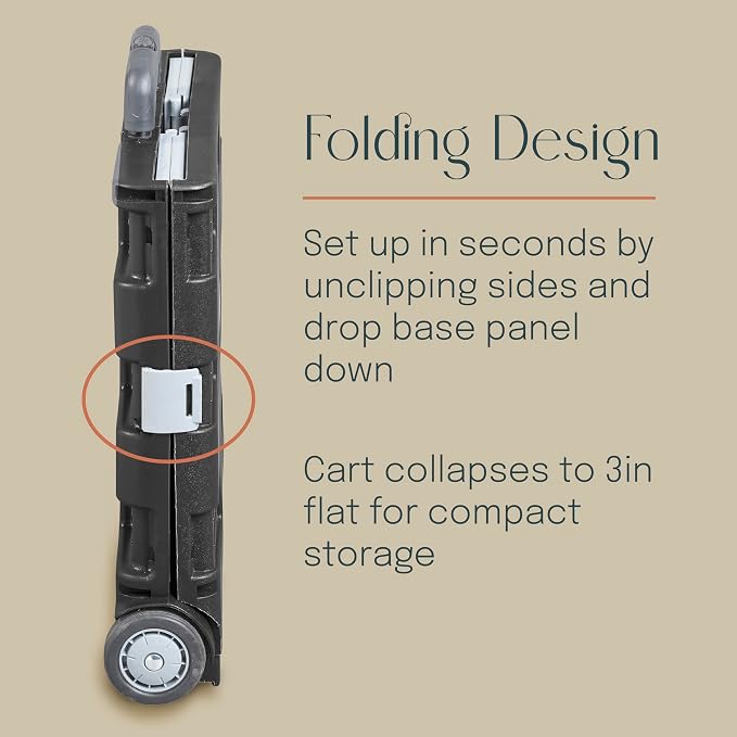 Folding Mobile Utility Cart, Canvas Organizer Bag, Dark Grey/Grey | Durable plastic, 30 compartments, adjustable handle, 40 lb capacity, collapses to 3" thick, rolling wheels for easy transport - Image 5