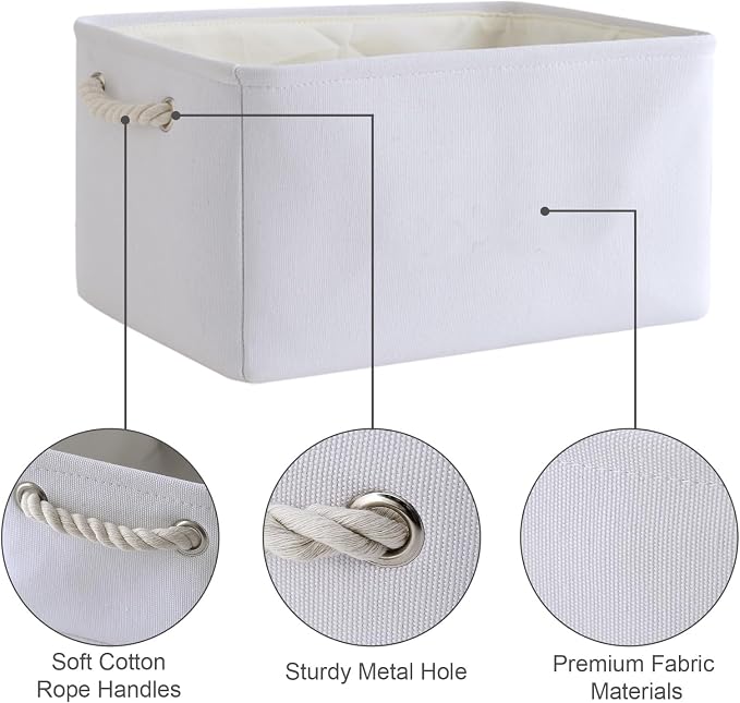 Storage Bins for Shelves - Medium 3Pack 13.8L*9.8W*6.7H inch Fabric Storage Cubes Canves Storage Basket for Organizing Toys Baby Clothes Gift Dog (White) - Image 6