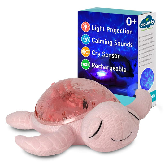 ﻿Cloud b Ocean Projector Nightlight with 2 White Noises & 2 Soothing Sounds | Adjustable Settings | Cry Sensor | Tranquil Turtle - Pink (Rechargeable)