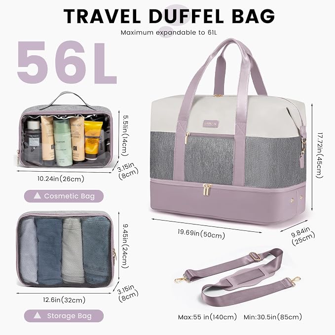 LOVEVOOK Weekender Bag for Women, Large Duffle Bag for Travel with 2 Packing Cubes, Carry on Overnight Bag with Shoe Compartment, Mom Hospital Bags for Labor and Delivery - Image 2