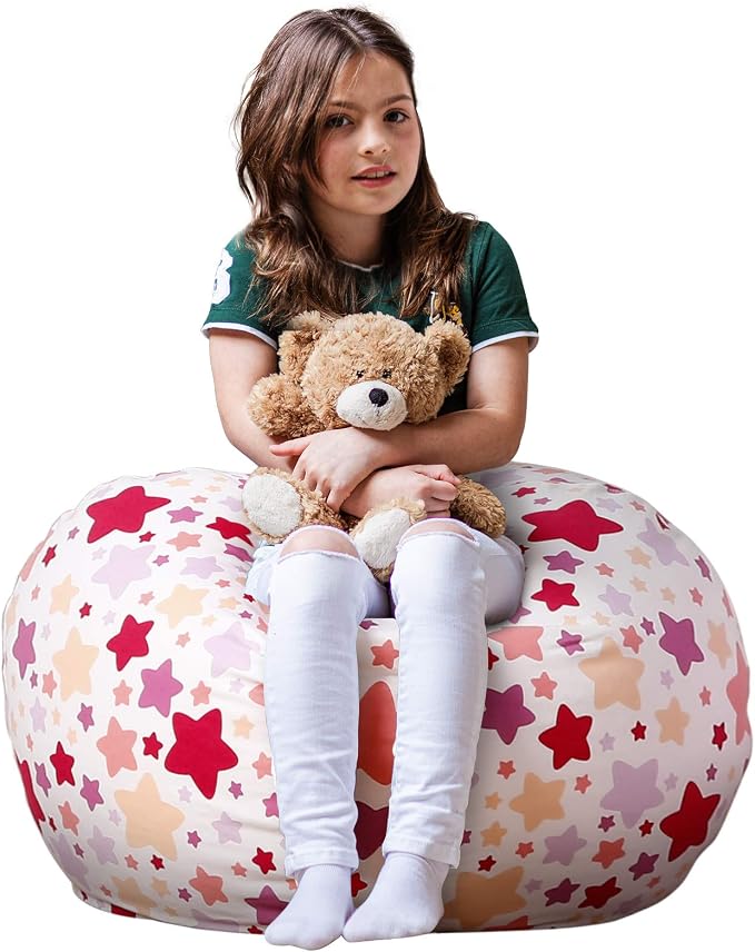 WEKAPO Stuffed Animal Storage Bean Bag Chair Cover for Kids | Stuffable Zipper Beanbag for Organizing Children Plush Toys Large Premium Cotton Canvas (Large Star, X-Large) by Wekapo