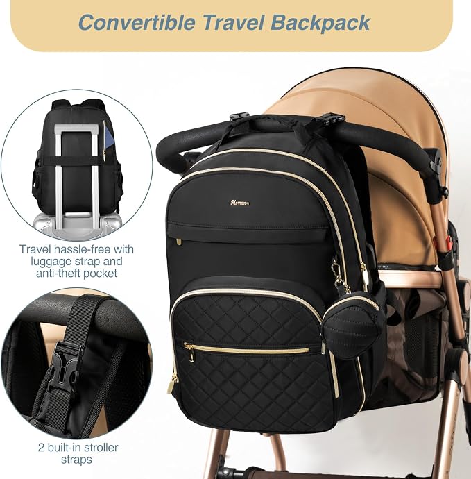 Diaper Bag Backpack, Quilted Baby Bag with Changing Pad and Stroller Straps and Pacifier Case, Large Travel Diaper Bags for Mom Dad,Black - Image 6