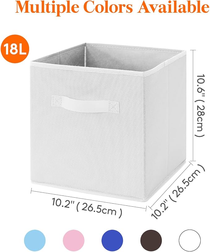 Lifewit Storage Cubes, 11 Inch Organizer Bins, 18L White, 6 Packs | Foldable Decorative Fabric Storage Baskets for Organizing Home Organizers with Handles for Shelves, Closet - Image 2