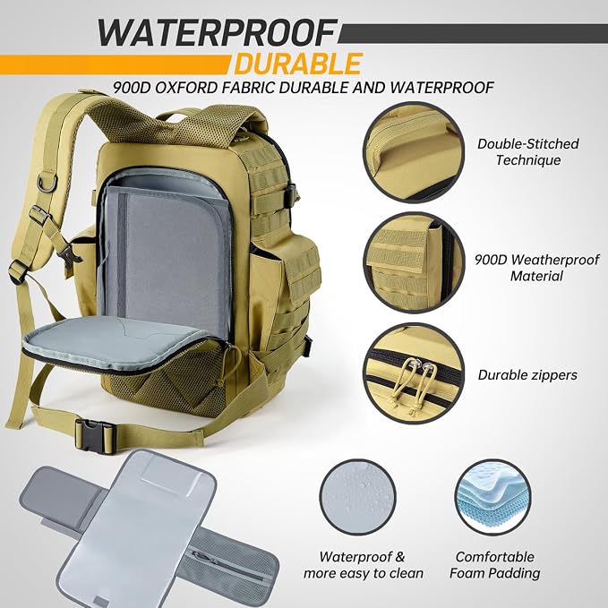 SHARKMOUTH Military Diaper Bag for Baby - Large Baby Backpack with Changing Pad for Boy Girl - Army Dad Diaper Bag for Hiking Travel Camping Trips Tan - Image 6