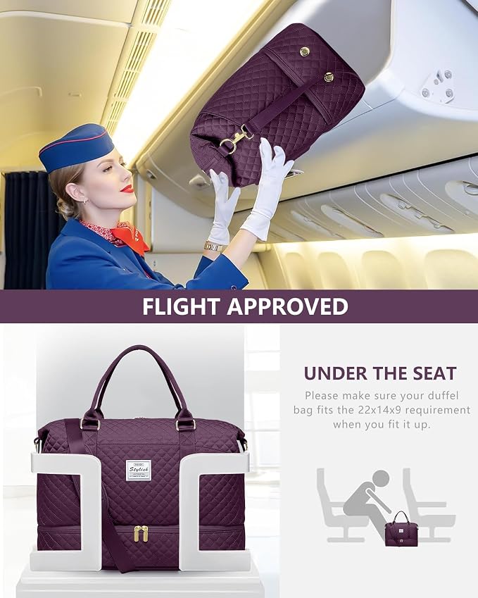 Women Weekender Travel Duffle Bag: Travel Duffel Overnight Bags with Shoe Compartment Carry on Tote Bag Toiletry Bag Weekend Yoga Gym Hospital Bags for Labor and Delivery with Wet Pocket Dark Purple - Image 7