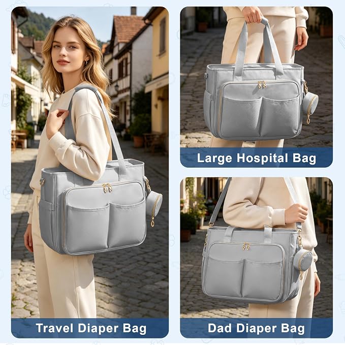 GDNasist Diaper Bag Tote, Large Travel Hospital Bag for Labor Delivery | Baby Bag with Pacifier Case, Large Capacity Travel Diaper Case with Changing Pad & Stroller Clips - Image 6