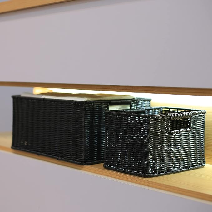 HOONEX Large Wicker Baskets for Storage, Woven Plastic With Dual Handles, Set of 3, Black - Image 8