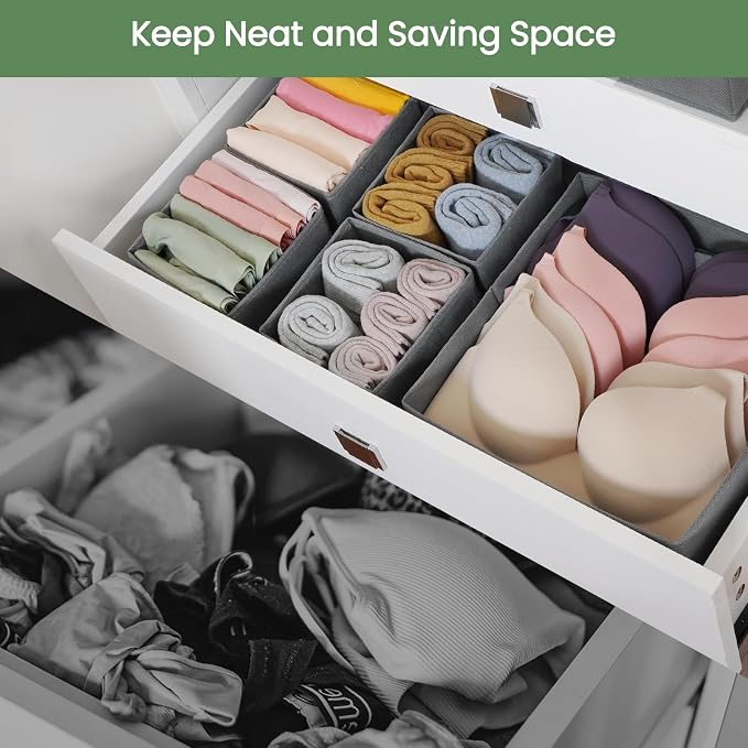 Drawer Organizer Clothes, 24 Pack Underwear Drawer Organizers, Foldable Closet Organizers and Storage Dresser Drawer Dividers Clothing Organizer for Clothes, Socks, Scarves, Bra, Ties (Grey) - Image 2