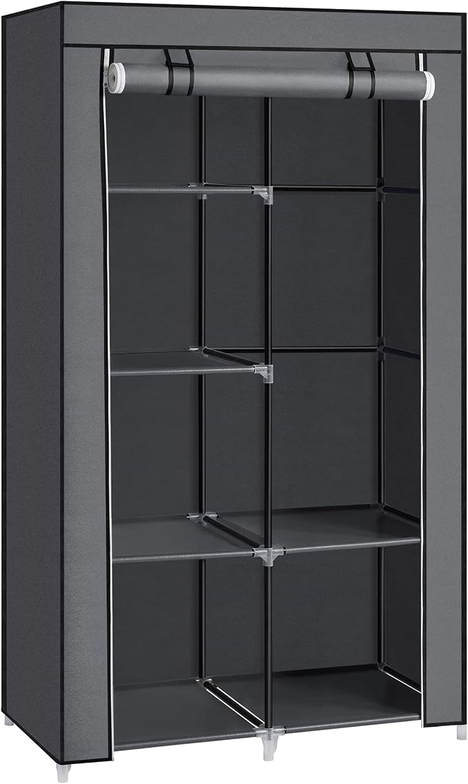 SONGMICS Portable Closet, Fabric Wardrobe, Clothes Rack with Shelves | Large Capacity, 1 Hanging Rod, Pockets, 17.7 x 34.6 x 66.1 Inches, Dove Gray, RYLAN Collection URYG84GY - Image 8