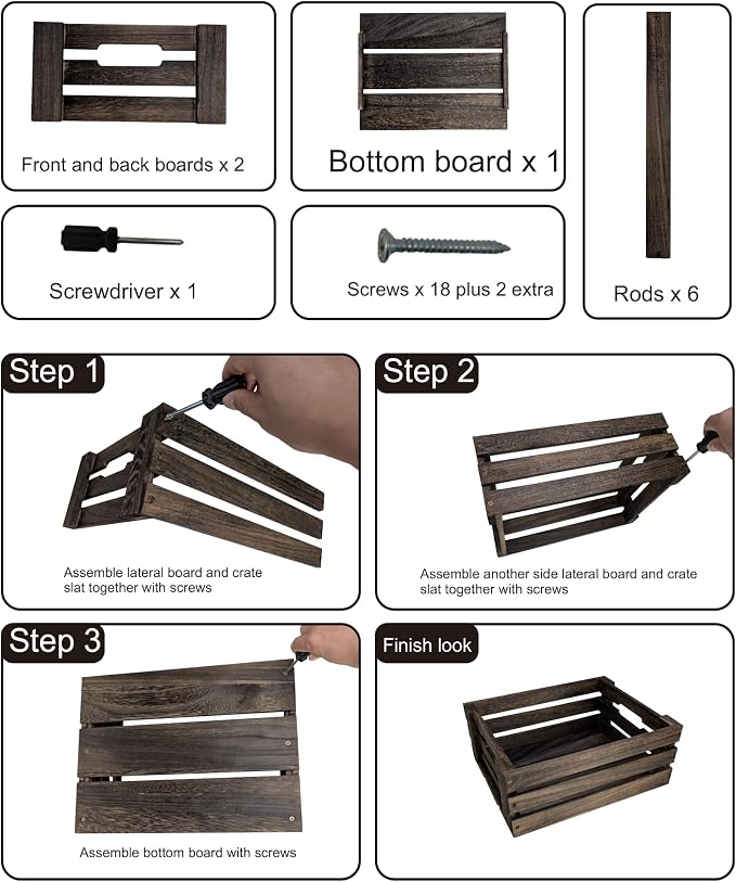 Rustic Vintage Finished 2 Packs Wooden Crate with Handles - Nesting Storage Display Organization Crate for Party Office Bedroom Kitchen and Closet - Image 8