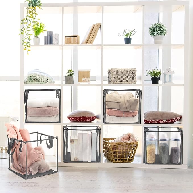 Zopeal 6 Pack Collapsible Mesh Laundry Basket, Grey, Single-layer | 13 Inch Square with Handles, Portable Foldable Hamper, Mesh See-through, Space Saving for Dorm Bedroom Laundry Room - Image 5