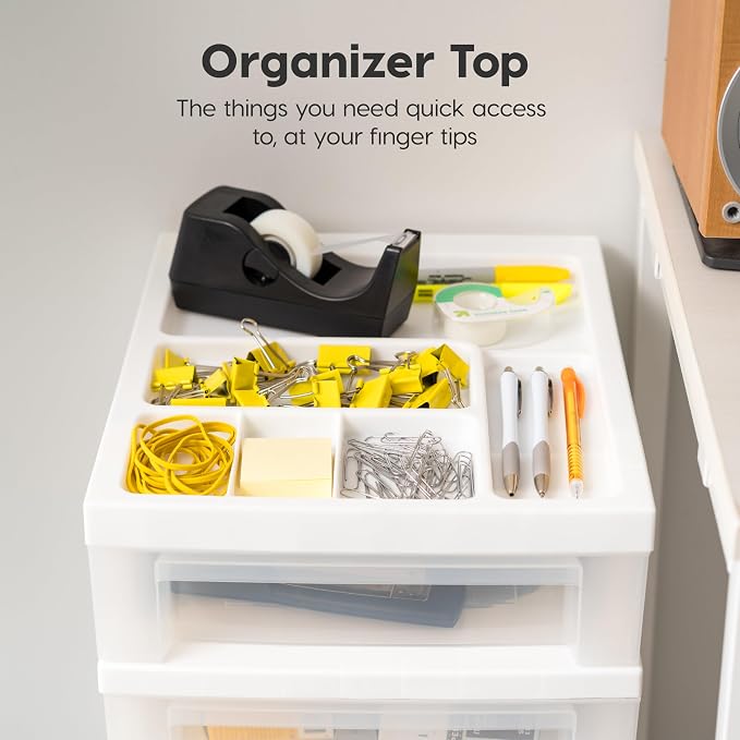 IRIS USA 4-Drawer Rolling Storage Cart, White/Clear | Keep classroom supplies, teacher essentials, craft materials, and learning tools organized with easy-access drawers. - Image 6