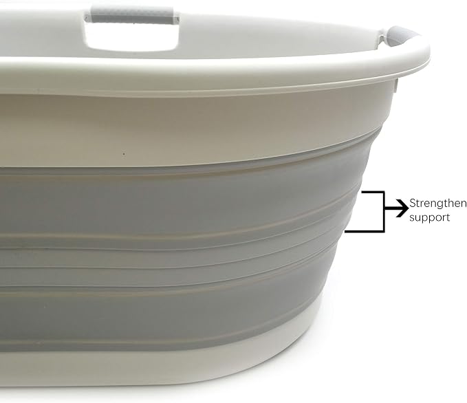 SAMMART 57L (15 Gallons) Collapsible 3-Handled Plastic Laundry Basket - Oval Tub - Portable Washing Tub-Space Saving Laundry Hamper, Water Capacity 44L / 11.6 Gallon (1, Grey) - Image 4