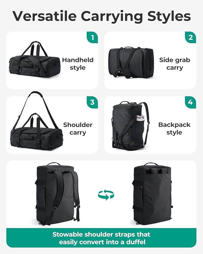 BAGSMART 4-IN-1 Duffle Bag for Travel, 40L Gym Bag Workout with Wet Pocket | TSA Carry on Backpack with Shoes Compartment, Duffle & Backpack for Gym Travel Weekender Hiking, Water-resistant - Image 2