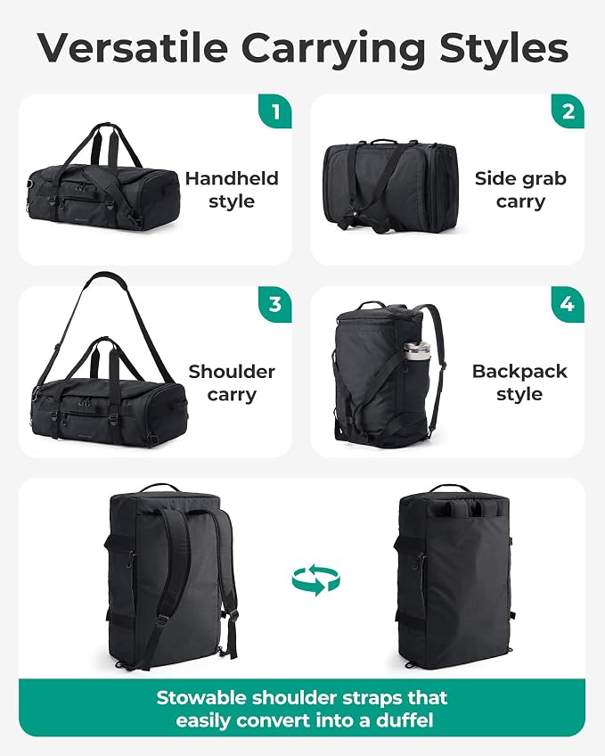 BAGSMART 4-IN-1 Duffle Bag for Travel, 40L Gym Bag Workout with Wet Pocket | TSA Carry on Backpack with Shoes Compartment, Duffle & Backpack for Gym Travel Weekender Hiking, Water-resistant - Image 2