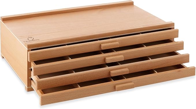 7 Elements 4 Drawer Wooden Artist Storage Supply Box for Pastels, Pencils, Pens, Markers, Brushes and Tools by 7Elements