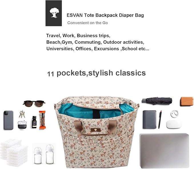 Diaper Tote Bag Totepack Backpack Crossbody Bag 3 in 1 for Women Laptop Backpack Multifunctional with Insulated Pockets - Image 5