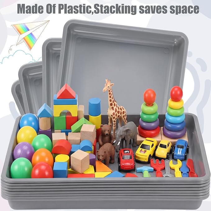 Maitys 15 Pack Plastic Art Trays 12 x 16 Inch Activity Crafts Trays Sensory Tray DIY Projects, Painting, Beads, Jewelry Office Home Organizer Arts and Crafts Supplies(Gray) - Image 4