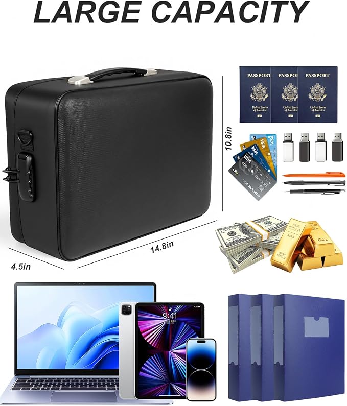 Document Storage Box with Combination Code, Water Resistant Hard Case | Durable Hard Shell Design,Water Resistant Exterior,Portable Carry Handle,Spacious Storage Capacity,Home and Office Use - Image 5