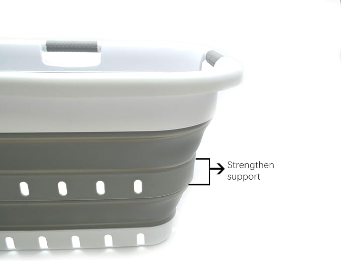 SAMMART 41L (10.8 gallon) Set of 2 Collapsible 3 Handled Plastic Laundry Basket-Foldable Pop Up Storage Container/Organizer-Space Saving Hamper/Basket (2, White/Grey) - Image 7