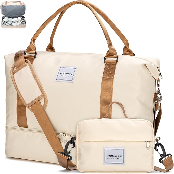WOOMADA Weekender Overnight Bag for Women, Shoulder Travel Duffel with Shoes Compartment,Gym Bag with Toiletry Bag by WOOMADA