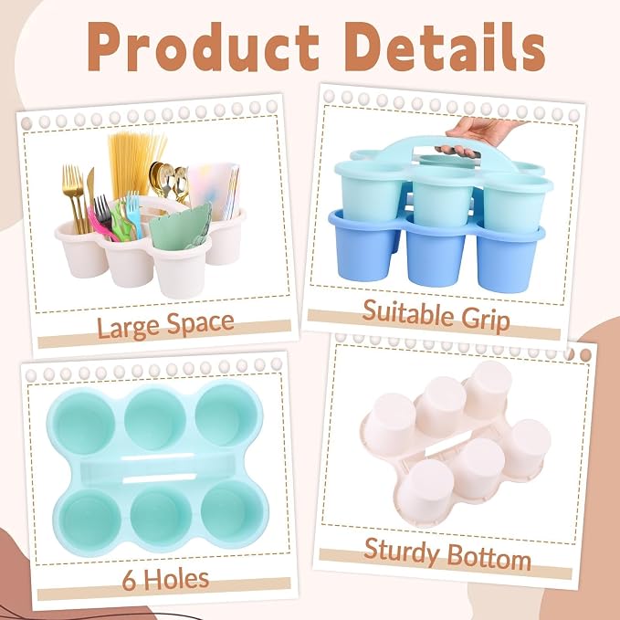 6 Pack Classroom Caddy Organizer with Handle, 6 Compartments, Morandi | Stackable Plastic Table Caddies, 12x9x3.5 In, caddy Organizer for School Supplies, Crayons, Pencils, Crafts and Drink Cups - Image 3