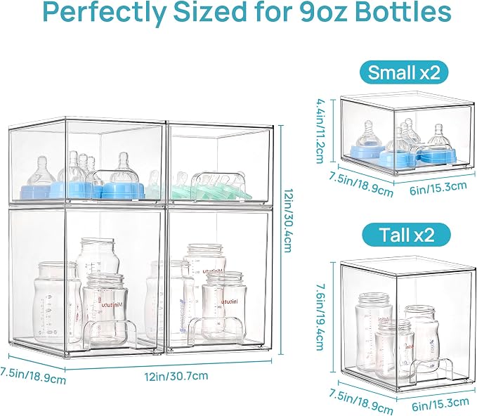 Vtopmart Clear Stackable Storage Drawers Set of 4, Baby Bottle Organizer | Multi-purpose Plastic Boxes Ideal for Kichen Countertop, Vanity, Bathroom, Cabinet, Pantry Organization - Image 2
