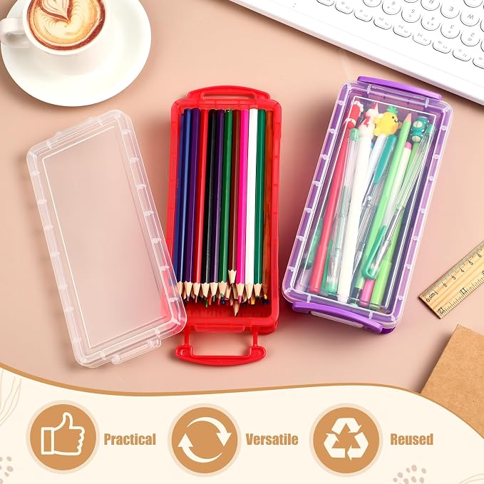 Gueevin 12 Pcs Large Capacity Plastic Pencil Box Clear Plastic Pencil Case Crayon Box with Snap Tight Lid Watercolor Pen Storage Brush Organizer Drawing Tools Container (Mixed Colors) - Image 5