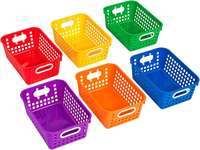 Really Good Stuff Medium Plastic Book Baskets, 11" by 7.5" by 4.5", 6-Pack | Rainbow Group Colors, Versatile Storage Solution for Classroom, Home, & Office - Image 3