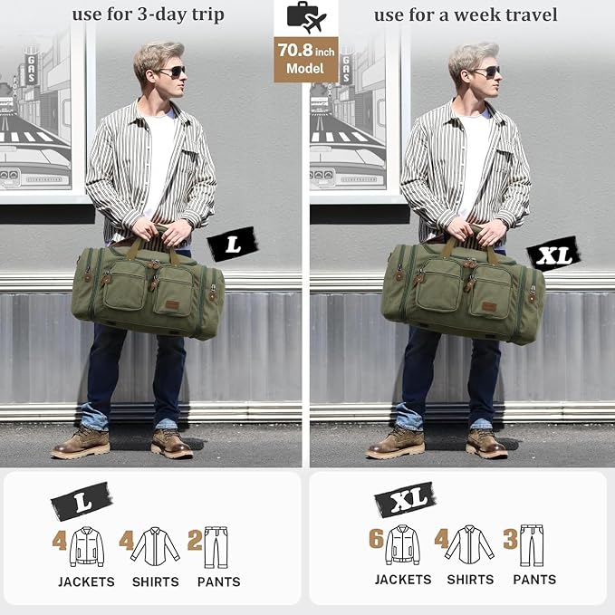 Gonex Duffle Bag for Travel, Expandable 60L Overnight Weekender Gym Bag | Water-Resistant Canvas, Wet-Dry Pocket, Luggage Sleeve, Carry-On Size, Detachable Strap, Coffee - Image 9