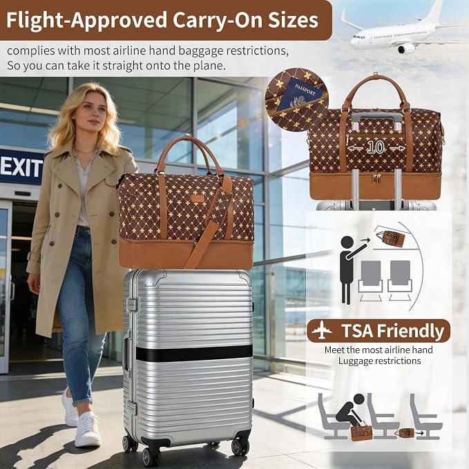 Weekender Bag, Large Travel Duffel Bag for Women, Carry on Overnight Bag with Shoe Compartment and Toiletry Bags - Image 5