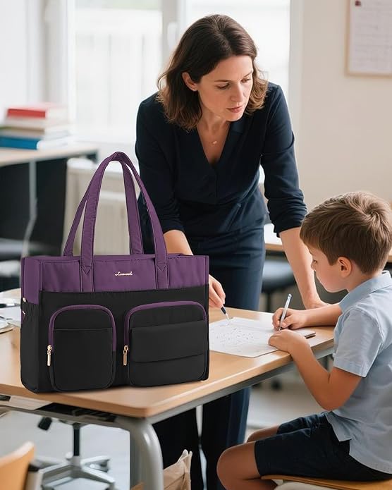 LOVEVOOK Teacher Tote Bag for Women,Multi-pocket Laptop Bag with Large Cup Holder,Nurse Bags Work Travel Computer Handbag - Image 2