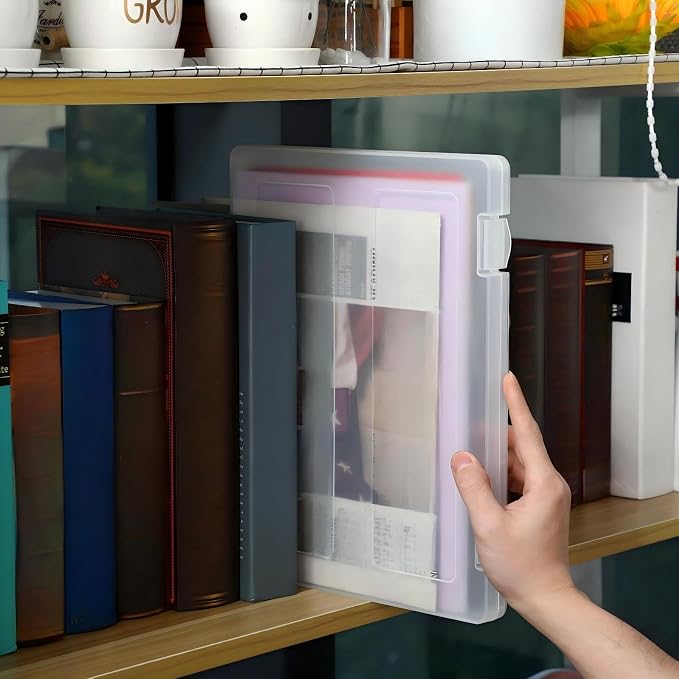 Outus 10 Pieces A4 File Box Paper Photo Storage Box A4 Portable Project Case Clear Plastic Document Magazine Organizer for Back to School Office Supplies Accessories - Image 6